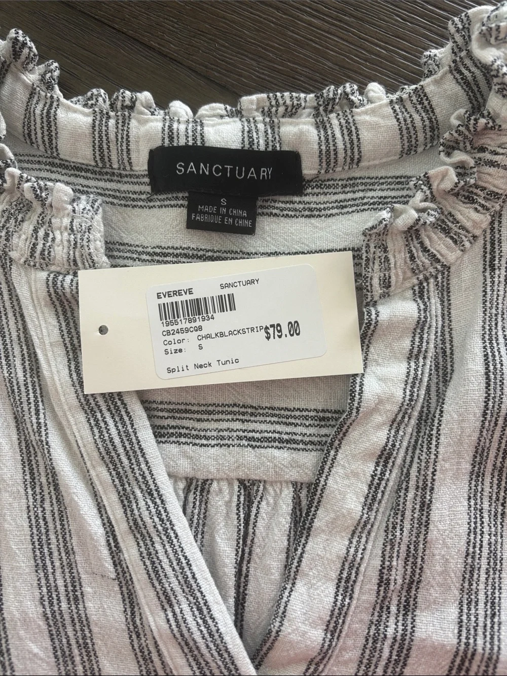 Sanctuary Split Neck Tunic Chalk Black Stripe Sz S - Picture 3 of 3